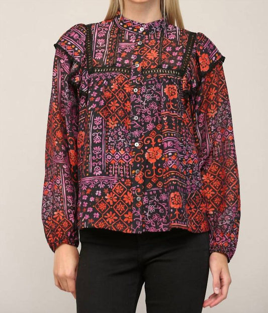 Fate - LACE TRIM INSERT HIGH NECK BLOUSE