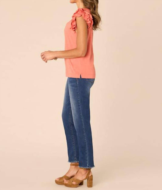 Democracy - Sleeveless Double Ruffle Scoop Notched Neck Knit Tank Top - Plus