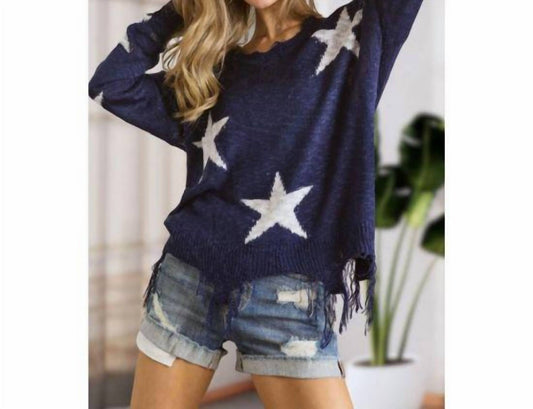 Adora - Star Print Distressed Lightweight Sweater