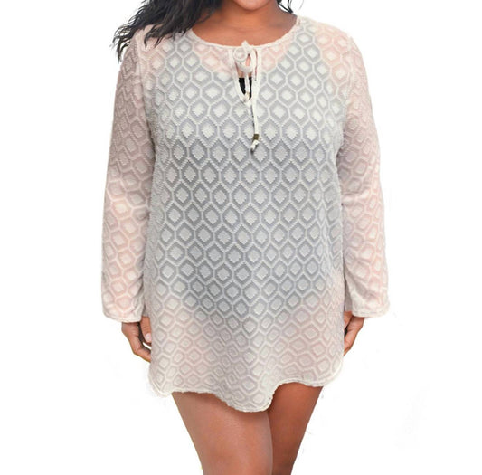 Always For Me - Plus Size Long Sleeve V-Neck Tunic Cover Up