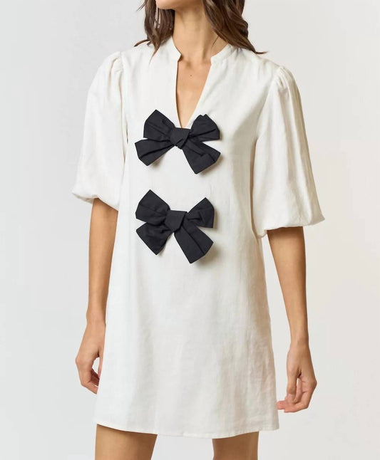 Lalavon - Dual Bow Linen Shift Dress