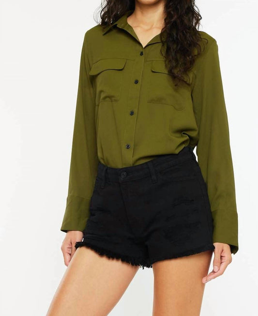 Kancan - High Rise Black Fray Hem Denim Shorts