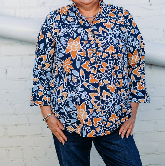 Multiples - 3/4 Flounce Sleeve Wire Collar 2 Pocket Shirt