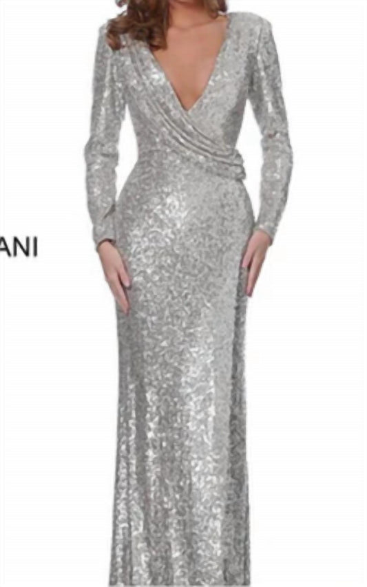 Jovani - Long Sleeve Sequin Fitted Evening Gown