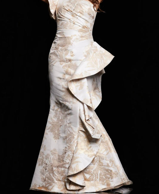 Jovani - One Shoulder Ruffle Skirt Evening Gown