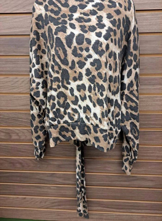 Cherish - Women's Self Tie Back Leopard Long Sleeve