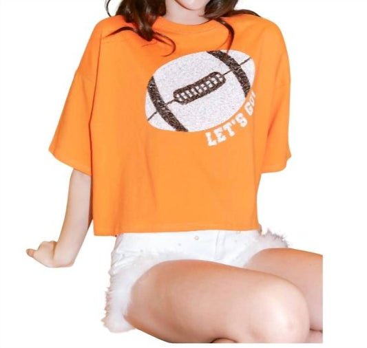 Peach Love - Football Sequin Patch Crop Tee