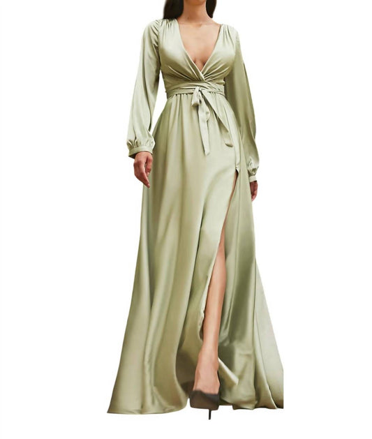 Cinderella Divine - Long Sleeve Wrap Satin Gown