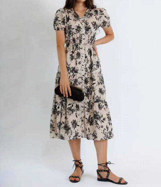 Downeast - Nadine Floral Print Short Sleeve Midi Dress