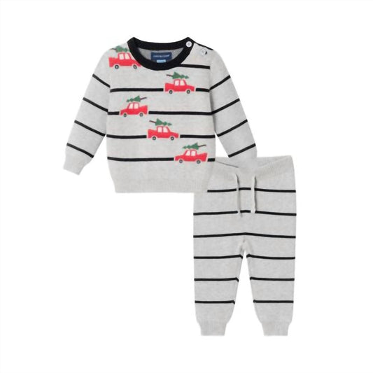 Andy & Evan - Boys Stripe Holiday Car Sweater Set