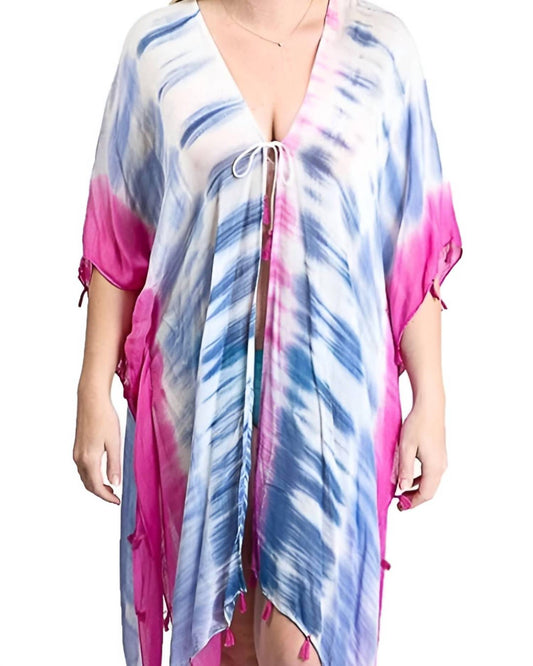 Top It Off - Boho Tie Dye Lightweight Tassel Cover Up Kimono Wrap