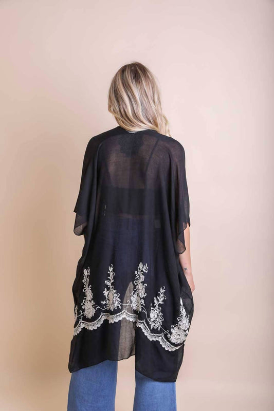 Leto - Lightweight Floral Embroidered Tassels Boho Festival Kimono Wrap
