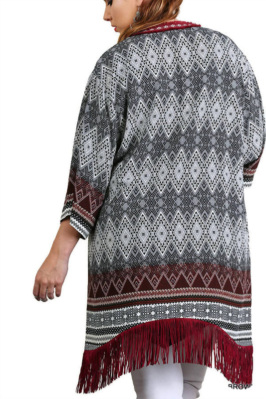 Umgee - Border Print Fringe Kimono
