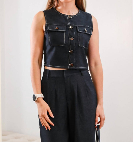 Sage The Label - Troubleshooter Button Front Crop Top