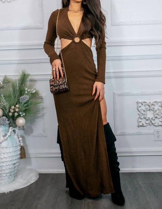 Surelymine - O Ring Cut Out Side Slits Sweater Dress