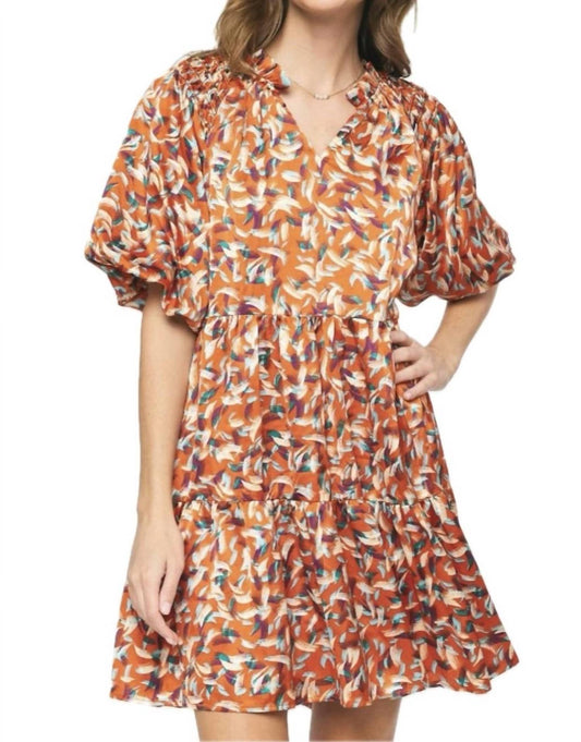 Entro - V-neck Puff Sleeve Dress