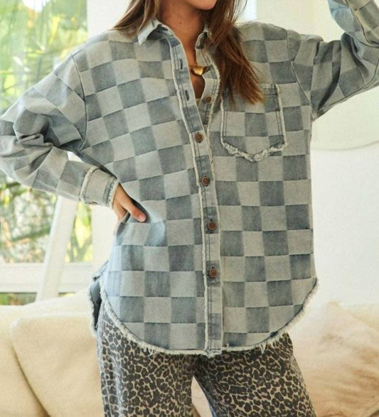 Lovlov - Frayed Edge Checkered Wash Vintage Jacket