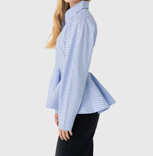 Ganni - Stripe Cotton Peplum Top