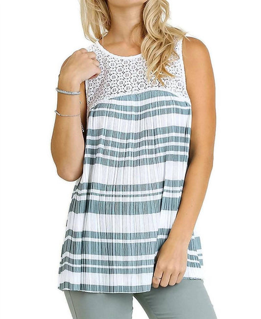 Umgee - Lace & Striped Babydoll Tank Top