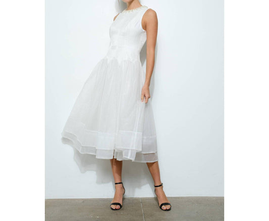 Ina Fashion - Pearl Embellished Tulle Midi Dress