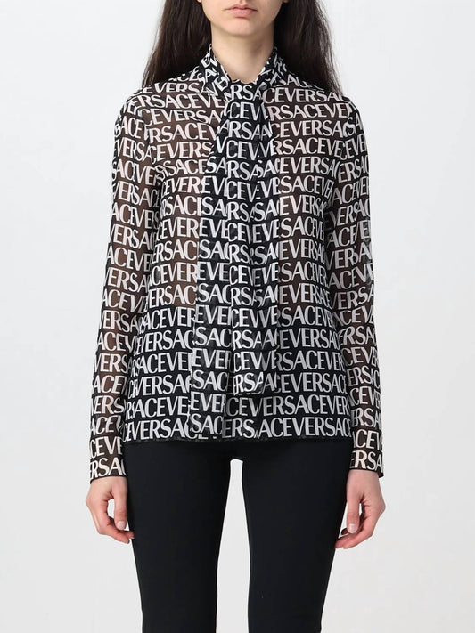 Versace - All-over Logo Bow Strap Silk Blouse
