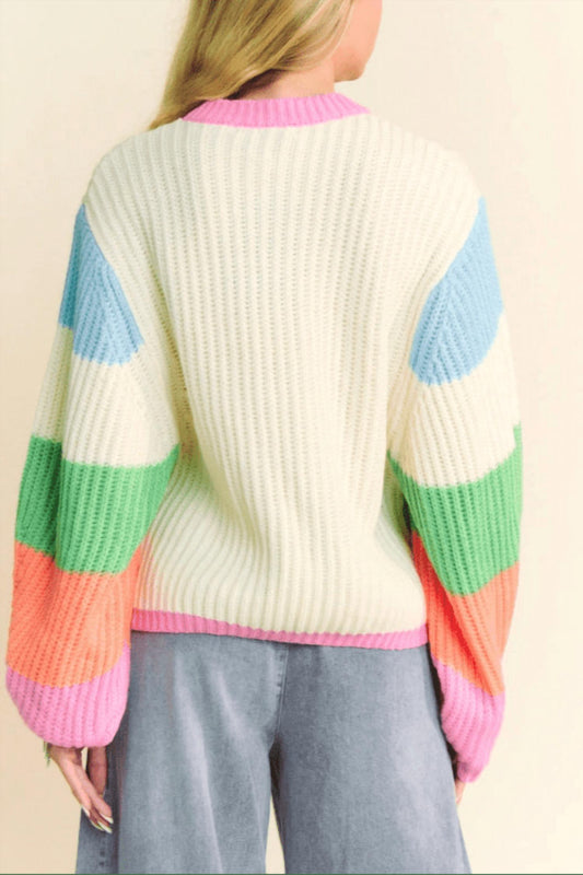 Bibi - 3D Chunky Thread Striped Sweater Top