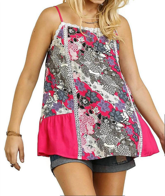 Umgee - Floral Spaghetti Strap Lace Tank Top