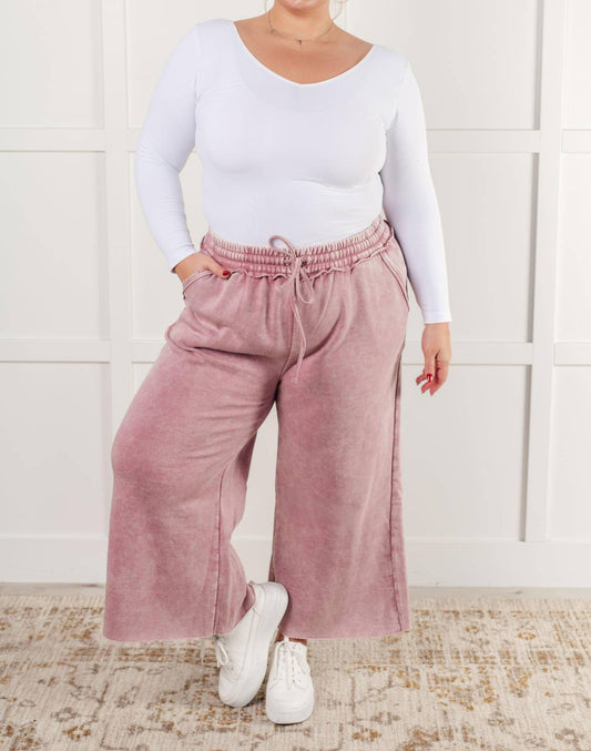 Zenana - Wide Leg Mineral Wash Cropped Palazzo Pants