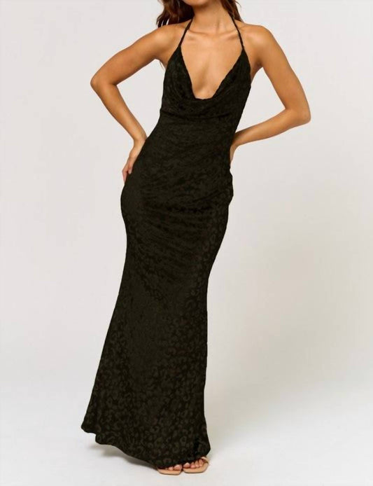 Blue Blush - Halter Leopard Print Maxi Dress