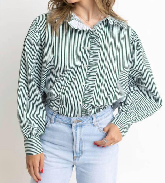 Karlie - Striped In Style Pleat Ruffle Trim Top