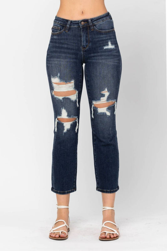 Judy Blue - Mid Rise Crop Leg Straight Denim Jeans