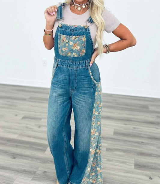 1 The Woman - PEACOCK BLOOM PATCHWORK DENIM OVERALLS