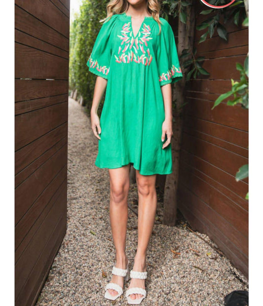 V-Neck Embroidered Dress