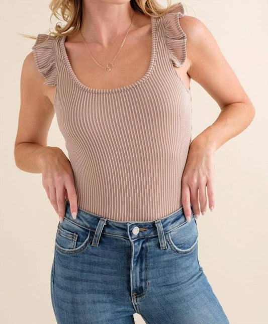 And The Why - Ribbed Bodysuit with a Ruffle Sleeve