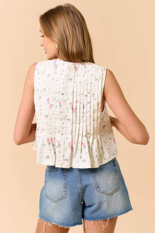 Lalavon - Front Tie Floral Top