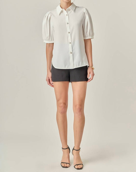 English Factory - Jewel Button Puff Sleeve Top