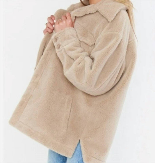 Show Me Your Mumu - Whistler Shirt Jacket Taupe Faux Fur