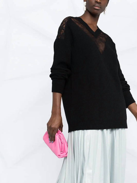 Valentino - Lace Embellished V-neck Jumper