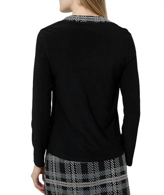 TWEED TRIM LONG SLEEVE TOP