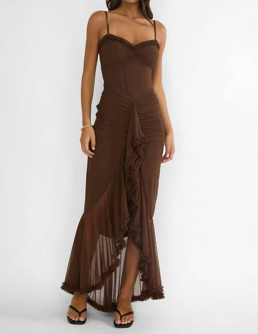 Blue Blush - Gathered Waist Frill Trim Maxi Dress