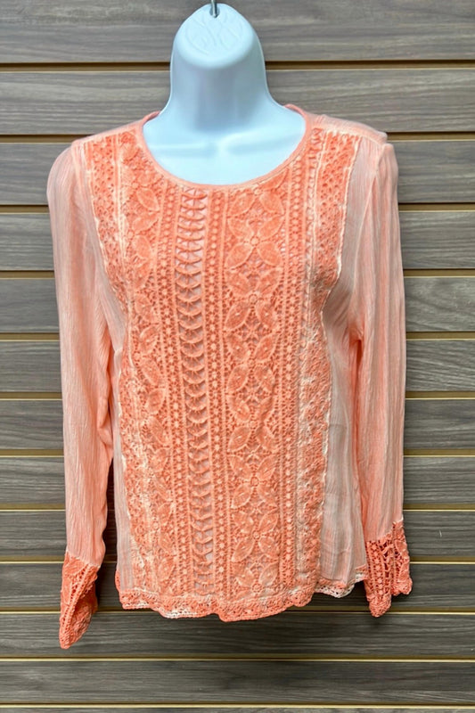En Creme - Women's Coral Lace Button Back Long Sleeve