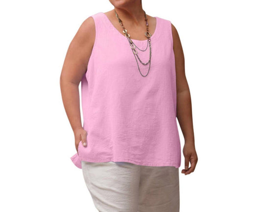 On The Plus Side - Crinkle Cotton Sleeveless Top - Plus