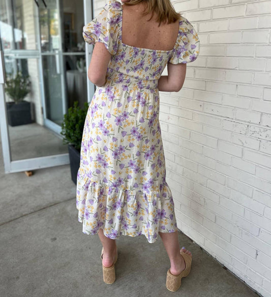 Astr - Maisie Puff Sleeve Midi Dress