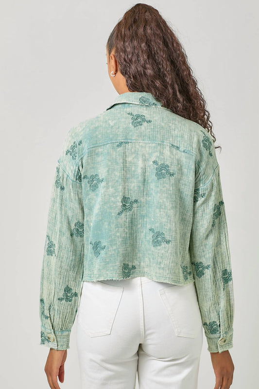 Mystree - Catalina Floral Gauze Embroidery Button Up Top
