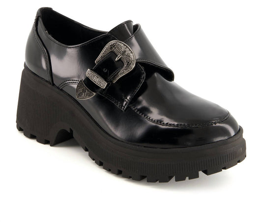 Andrea - Women's Chunky Sole Heeled Patent Moccasins