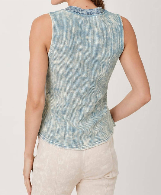 Mystree - Washed Sleeveless Thermal Henley Top