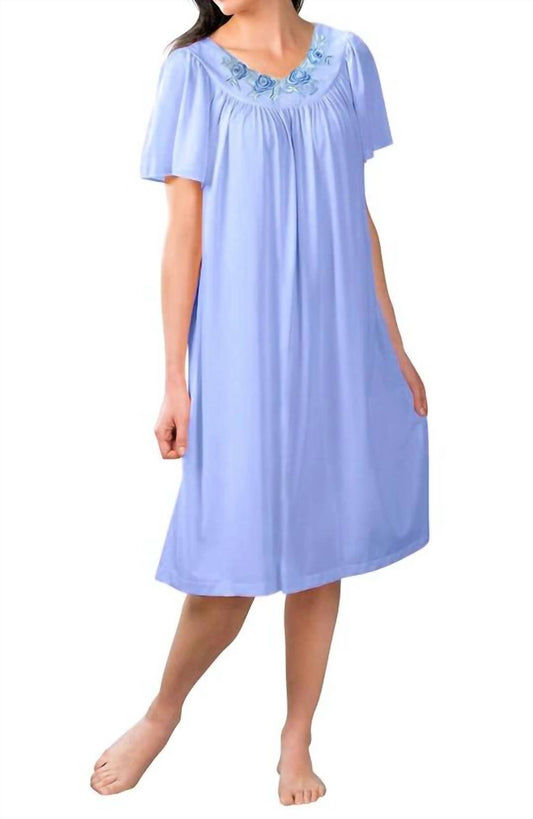 Shadowline Lingerie - Short Gown With Flower Petal Embroidery And Flutter Sleeves