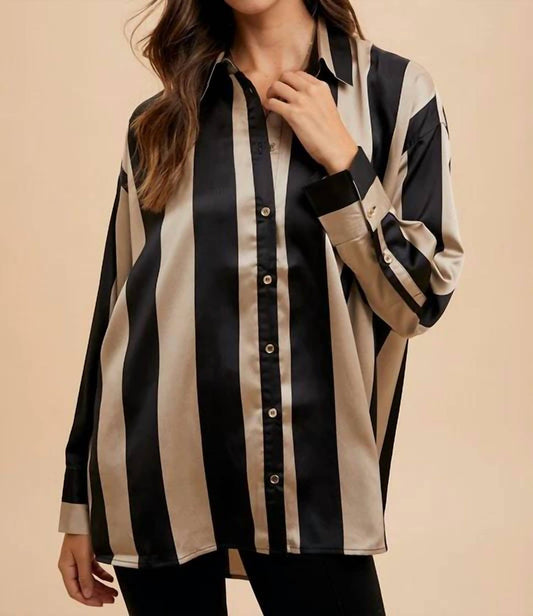 Anniewear - Striped Dropped Shoulder Button Down Shirt