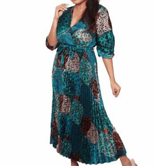 Papillon - Satin Animal Print Pleated Dress