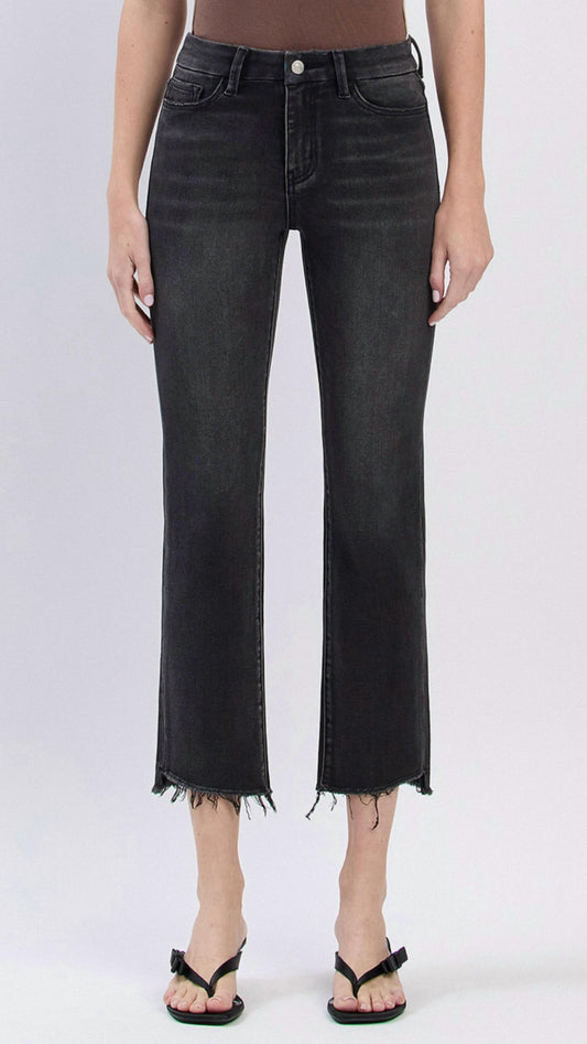 Lovervet - High Rise Frayed Hem Slim Straight Jeans